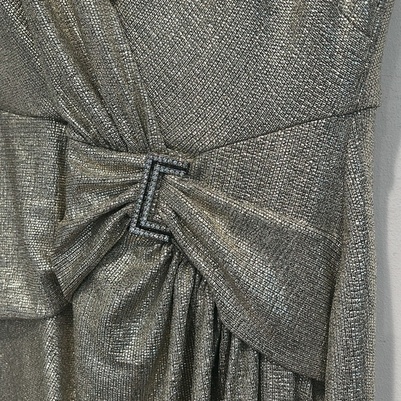 Ralph Lauren gold metallic Silver faux wrap Ruched Maxi gown plus size 14 - Picture 5 of 6
